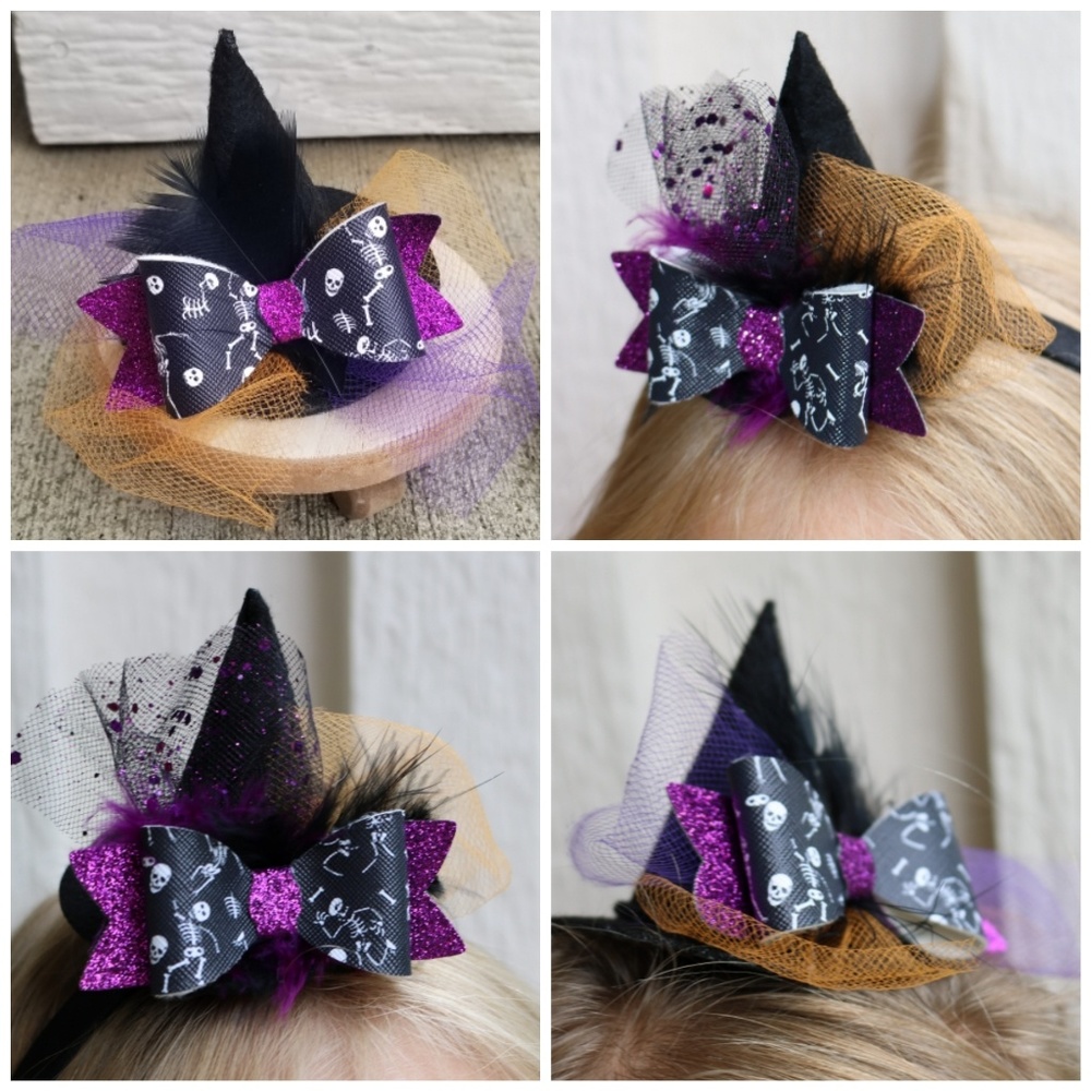 Homemade girls hair bow mini witch hats